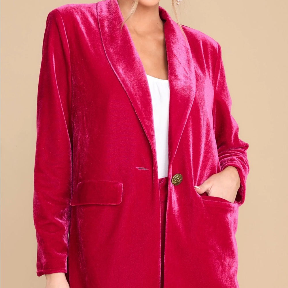 Bright pink velvet blazer